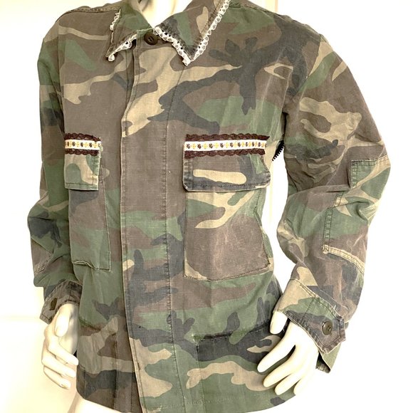 VINTAGE RILEY GREEN CAMO COTTON COMBAT JACKET SIZE: M / L - Picture 5 of 9